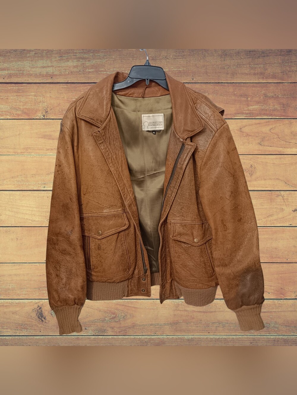 Vintage 1980s Georgetown Leather Design Leather Bomber Jacket Men's Cognac